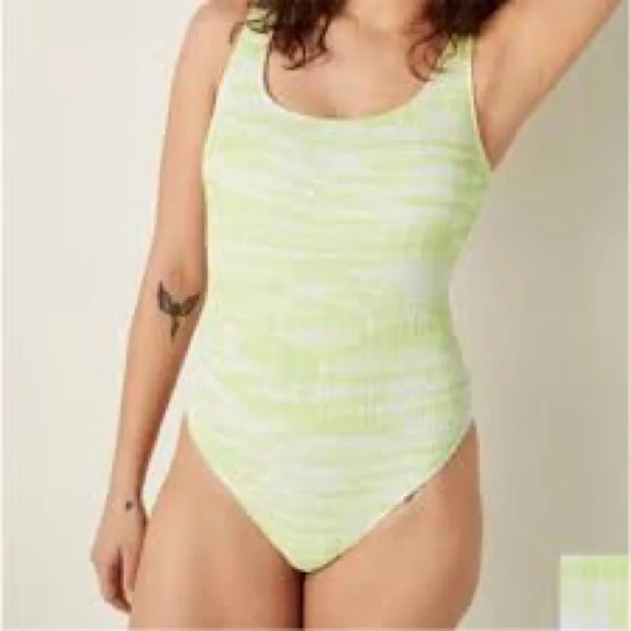 PINK Lime Green and White One-Piece Swimsuit - Picture 1 of 10